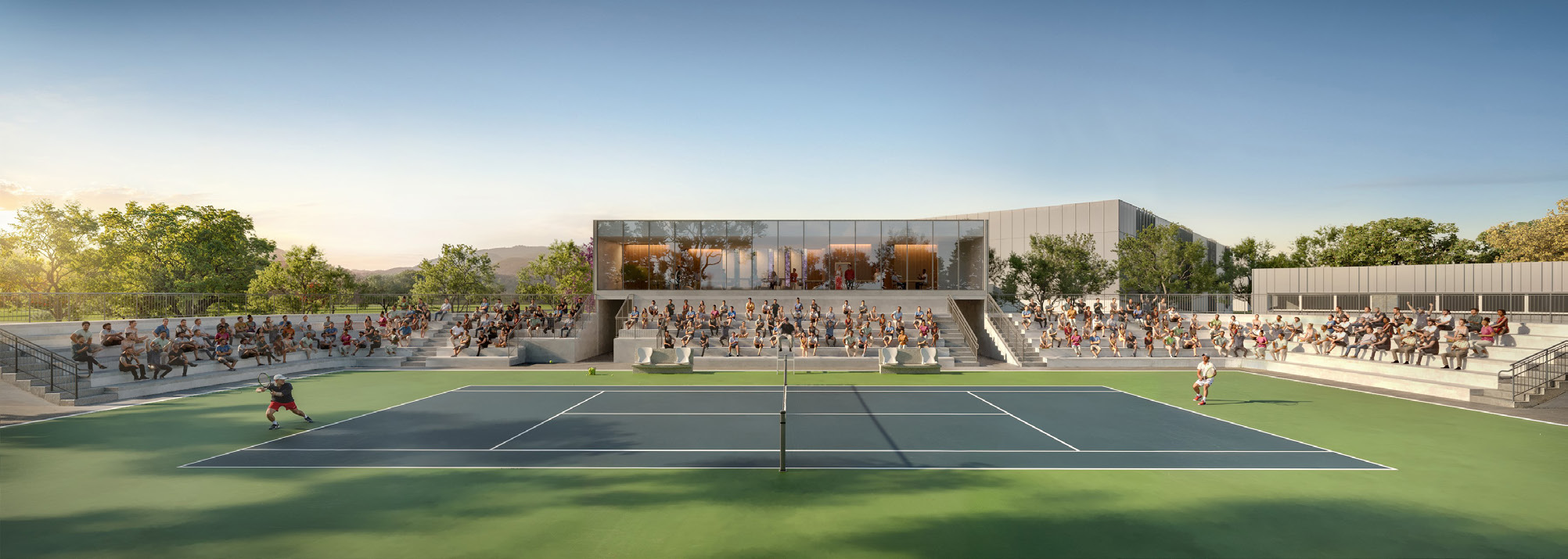 Arena lounge — quadra principal do Rafa Nadal Tennis Center