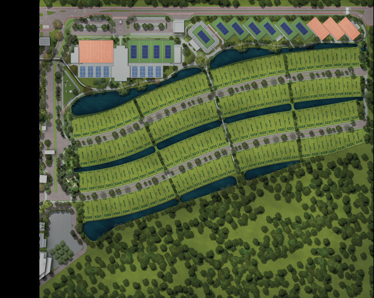 Mapa de implantação do condomínio Tennis — setores T1 a T4